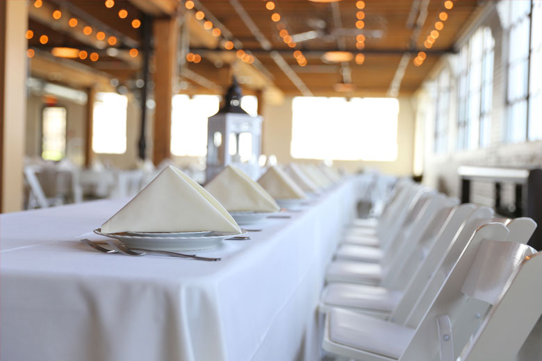 Our banquet hall tables set up for a wedding