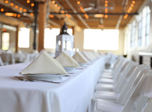 Our banquet hall tables set up for a wedding